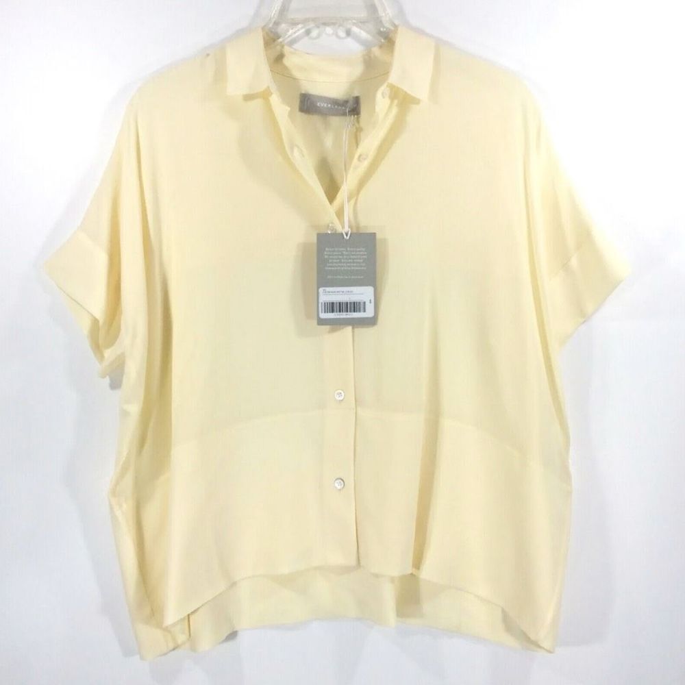 Everlane The Clean Silk Short-Sleeve Square Boxy Shirt Pale Yellow Size 0 NWT - Picture 5 of 15